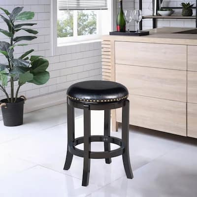 Nailhead Trim Round Leatherette Swivel Counter Stool with Flared Leg - 24 H x 16 W x 16 L Inches