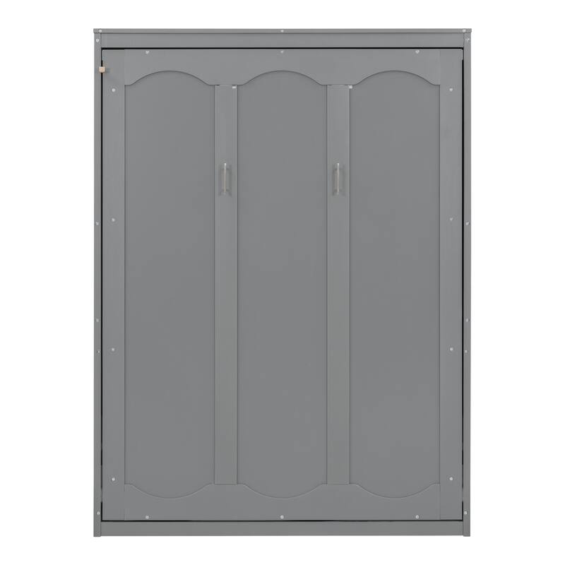 Full Size Murphy Wall Bed with Shelves, Space-Saving Design, White Finish, Easy to Fold