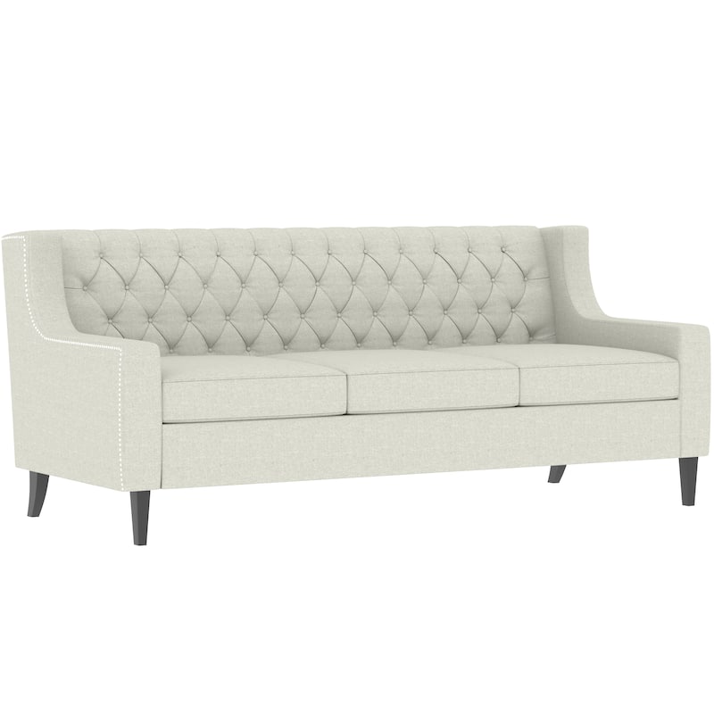 Beige Mid Century Modern 78.75" Polyester 3-seater Sofa with Button Tufted Backrest and Comfy Cushion for Living Room