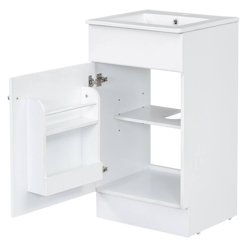 Anmytek 18 Inch White Bathroom Vanity with Sink Door Shelf and Adjustable Shelf