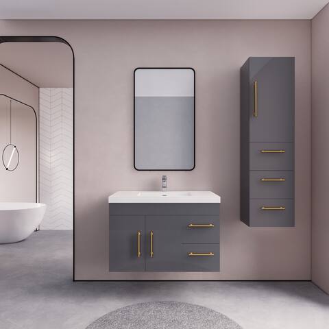 Eliza 36'' Wall Mounted Vanity (Right Drawers) with Single Sink