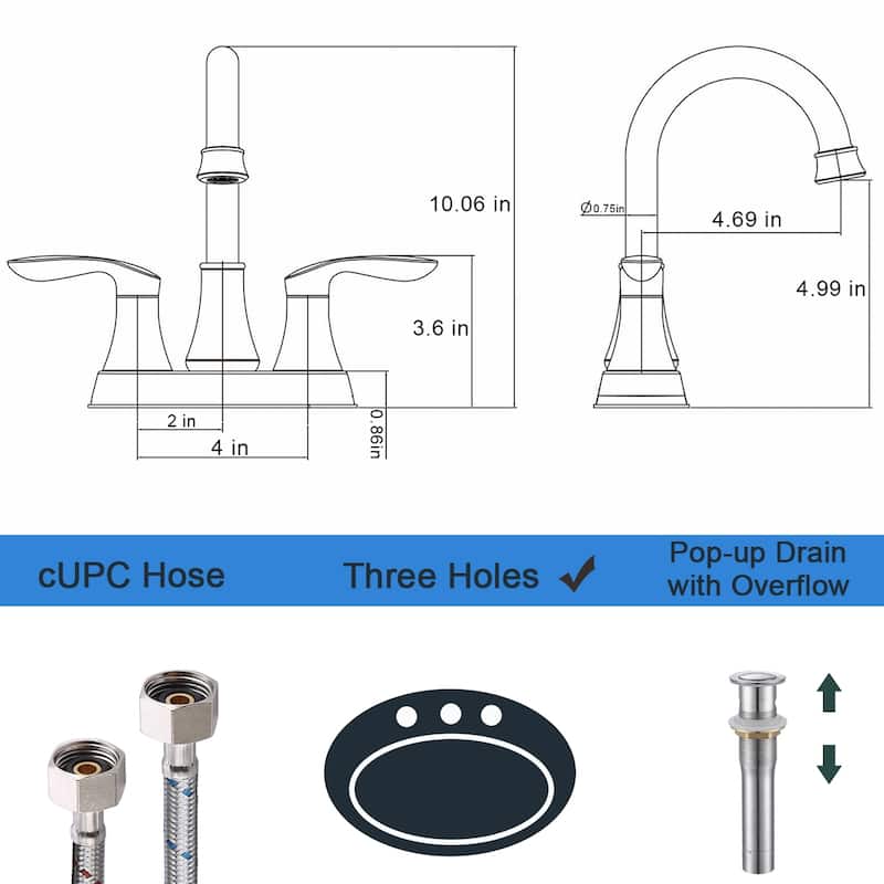 2-Handle Bathroom Vanity Sink Faucet with Pop-up Drain