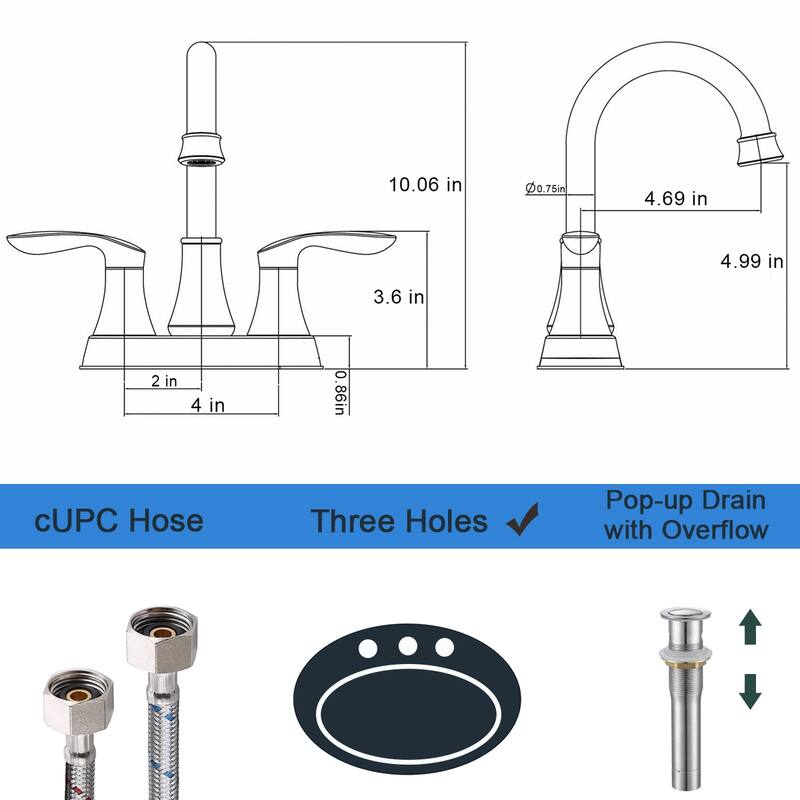 Modern 2 Handle 360 Degree Swivel Bathroom Sink Faucet with Pop Up Drain and Supply Hose, Aerator, Anti Scratch, Anti Rust