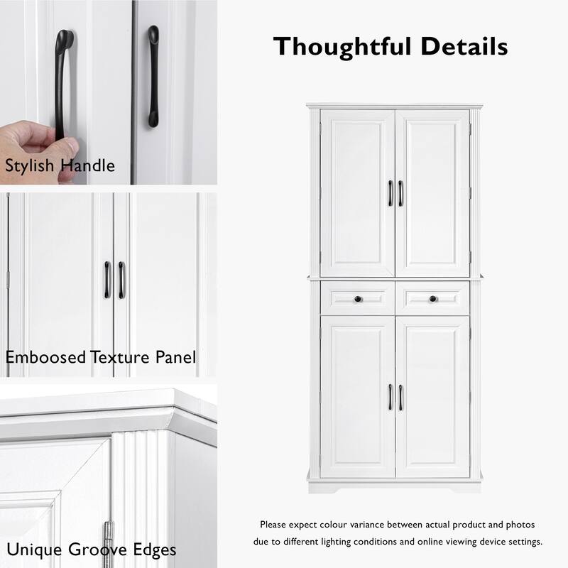Kitchen Pantry Cabinet with 3 Pull Out Trays, Freestanding Buffet Cabinet with Adjustable Shelves, 2 Door Organizers & 2 Drawers