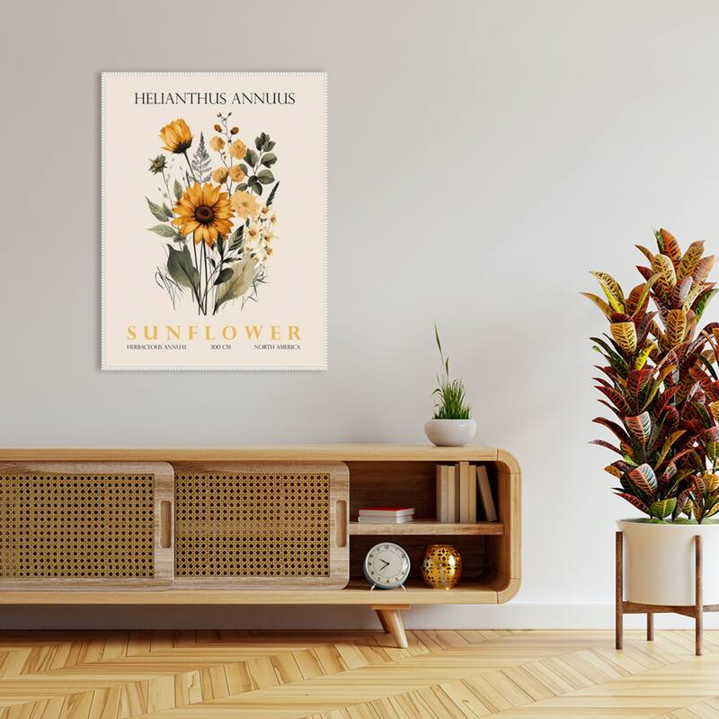 Vintage Botanical Sunflower No. 2 Illustration by Christopher Giampietro Framed Canvas Wall Art Print