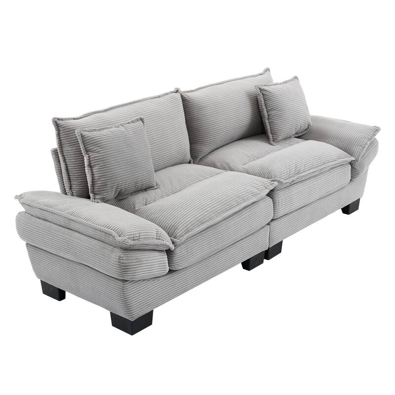Corduroy Sofa Sleeper Loveseat with Pillows - Light Grey, 84x32x32 inches