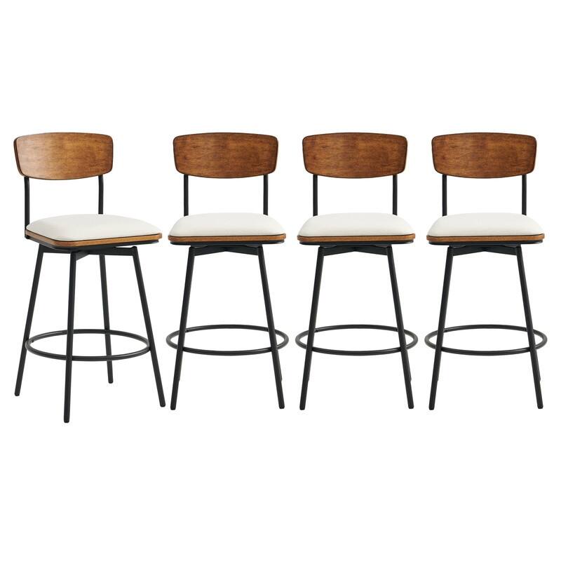 Spruce & Spring Claire Swivel Counter Height Bar Stool Set - Set of 4 - White-Fabric - Counter Height