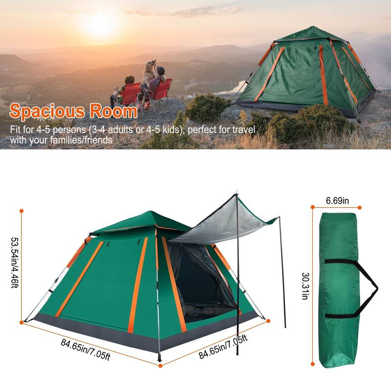 4-5 Person Pop-Up Camping Tent Instant Setup Waterproof Windproof - 84.65x84.65x53.54in