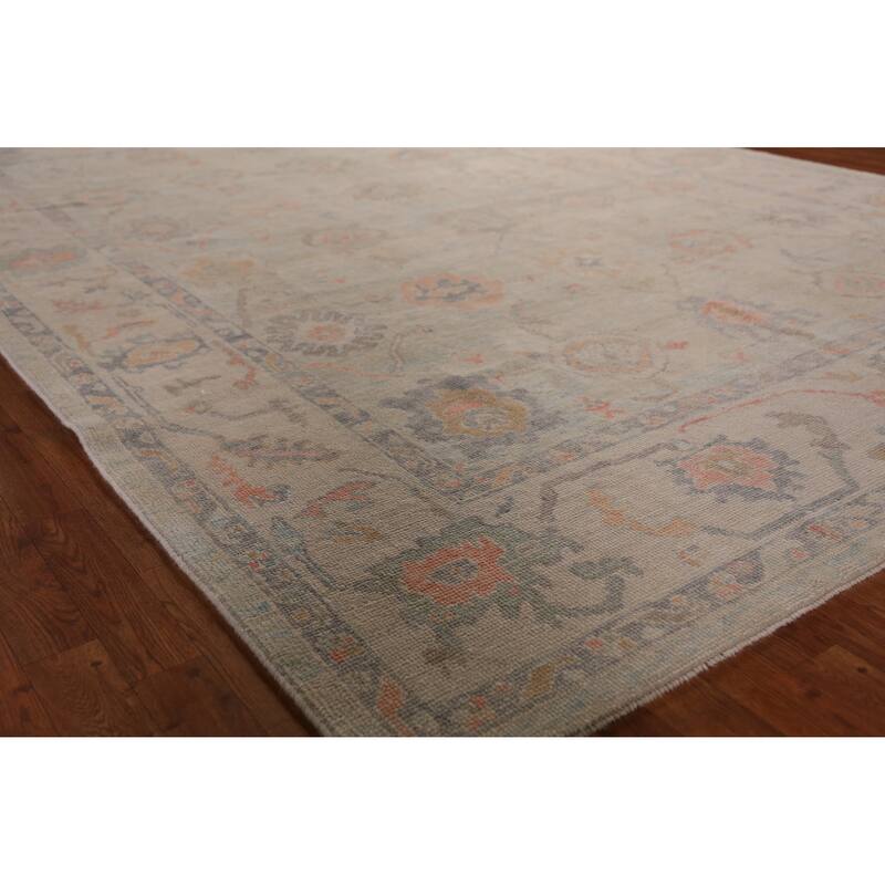 Hand Knotted Oriental 100% Wool Carpet Transitional All-Over Beige & Ivories Oushak Area Rug - 11' 4'' X 8' 4''