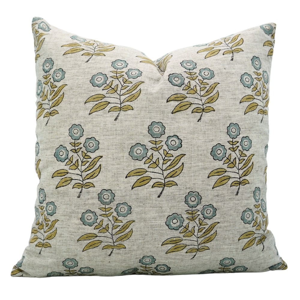 Fabdivine Soft Pillow Cover Shape Floral Block Print for Hotel Couch Spring Guest Room Blue Farmhouse, Mohini