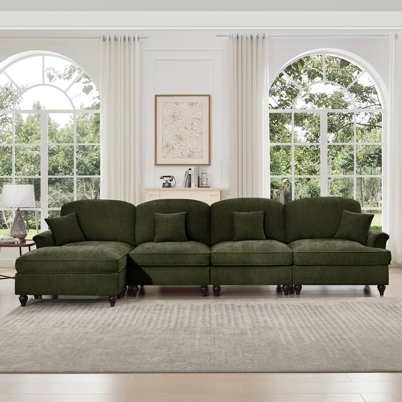 GDFStudio - Classic L-Shaped Chenille 4-Seater 137.8" Sectional Sofa with Ottoman