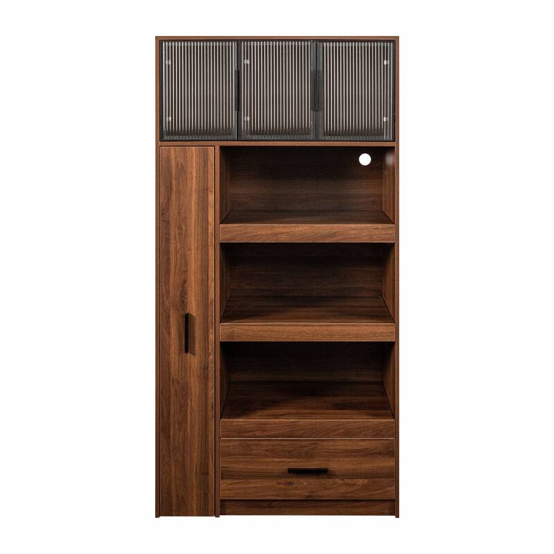 GDFStudio - Harry 70.87" Freestanding Multi-Function Pantry Cabinet with Pull-Out Shelves, Drawers & Microwave Stand