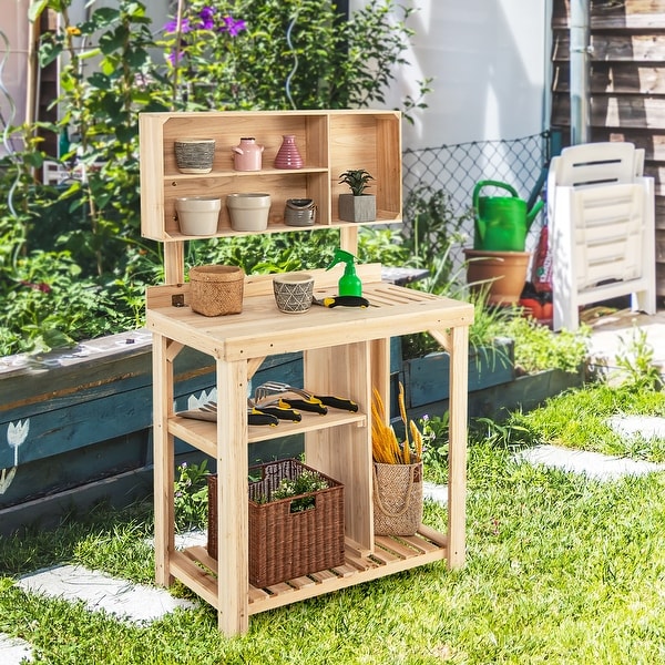 Garden Potting Table Potting Bench Wooden Workstation w Storage