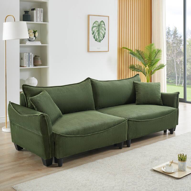 87.79" Modern Folding Sofa Bed for Living Room with Storage and Throw Pillows