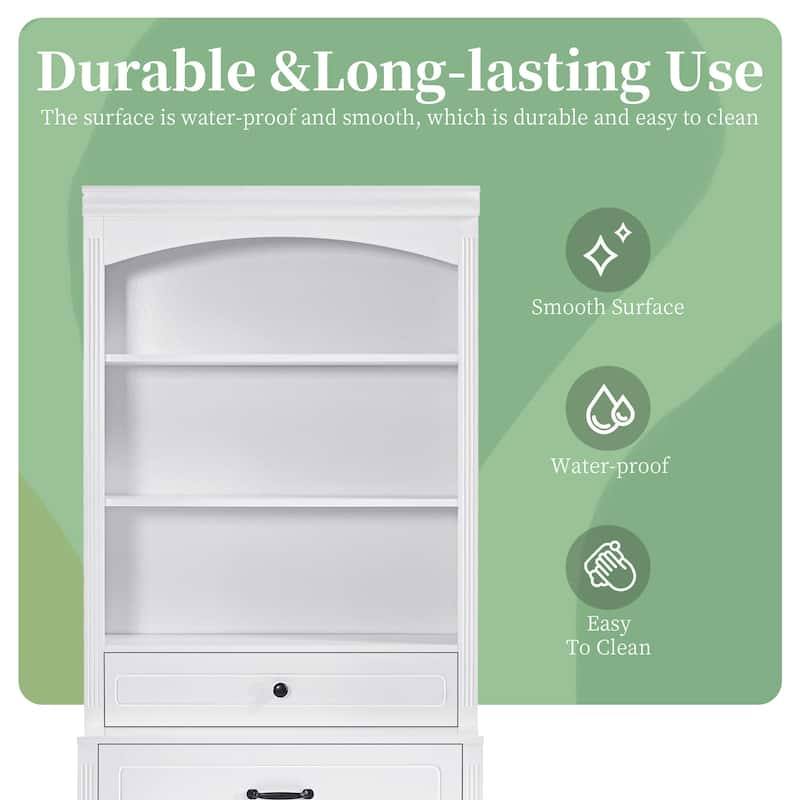 White Bathroom Cabinet with 3 Open Shelves, 2 Drawers, Adjustable Shelves & 2 Doors, 78.7'' Freestanding