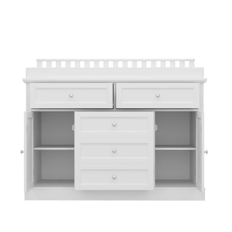 Classic White Baby Changing Table with Storage Cabinets and Drawers