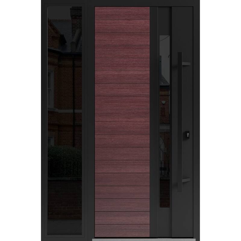 Front Exterior Prehung Steel Door Ronex 0162 Red Oak Entry Metal Painted W36xH80 Left hand Inswing - Red - 48" x 80"