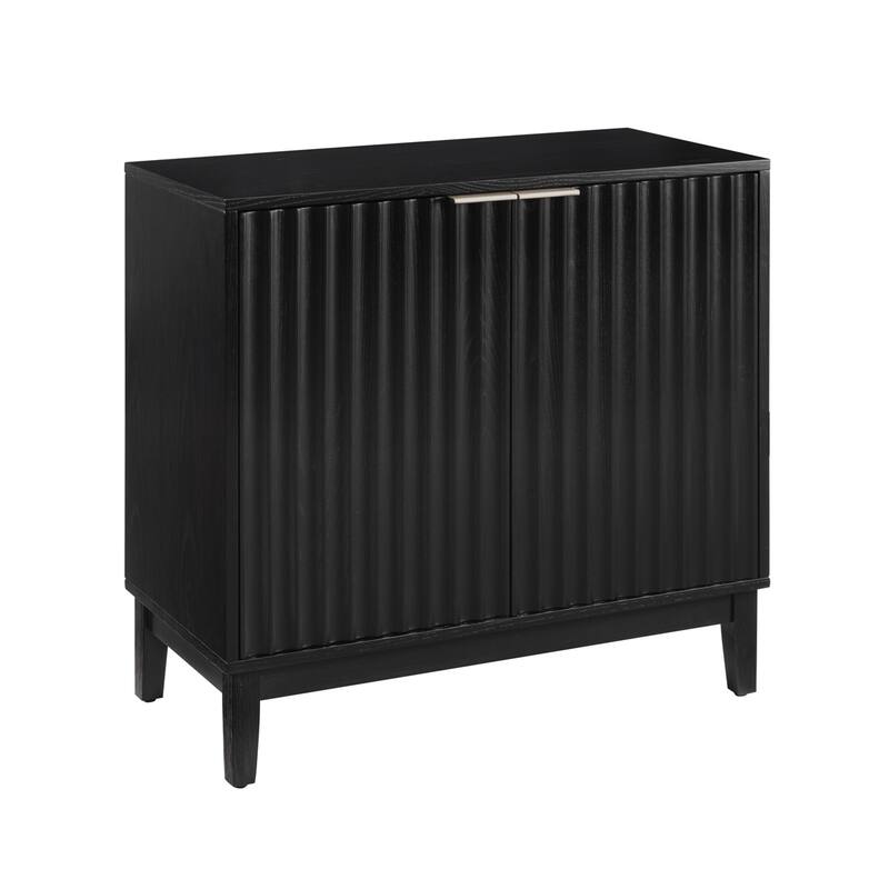Black 2 Door Storage Cabinet with Fluted Design and Brass Handles for Entryway or Dining Room