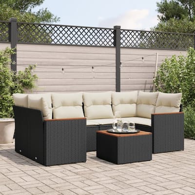 vidaXL Patio Sofa Set with Cushions Outdoor Furniture 7 Piece Poly Rattan