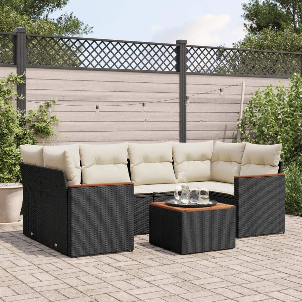vidaXL Patio Sofa Set with Cushions Outdoor Furniture 7 Piece Poly Rattan