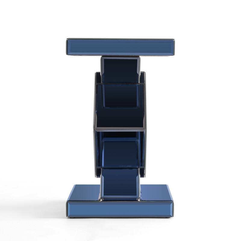 23" Tall Mirrored Glass Pedestal End Table With Crystal Inlay