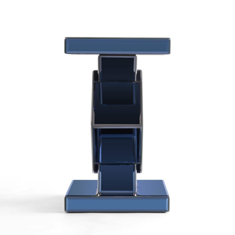 Modern Mirrored Glass Top End Table with Crushed Diamond