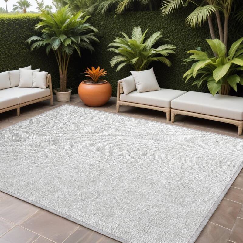Falu Botanic Elegance Weather Resistant Blended Style Outdoor Rug - 10' X 14' - Ivory