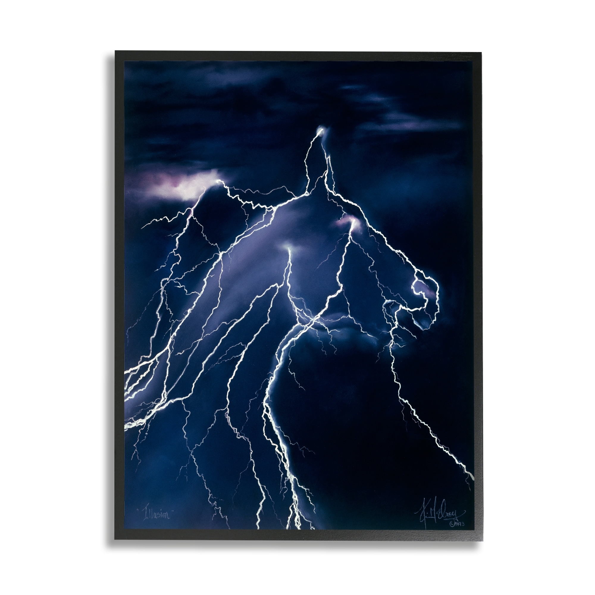 Stupell Horse Face in Lighting Storm Framed Giclee Art Design by Spirit Horse