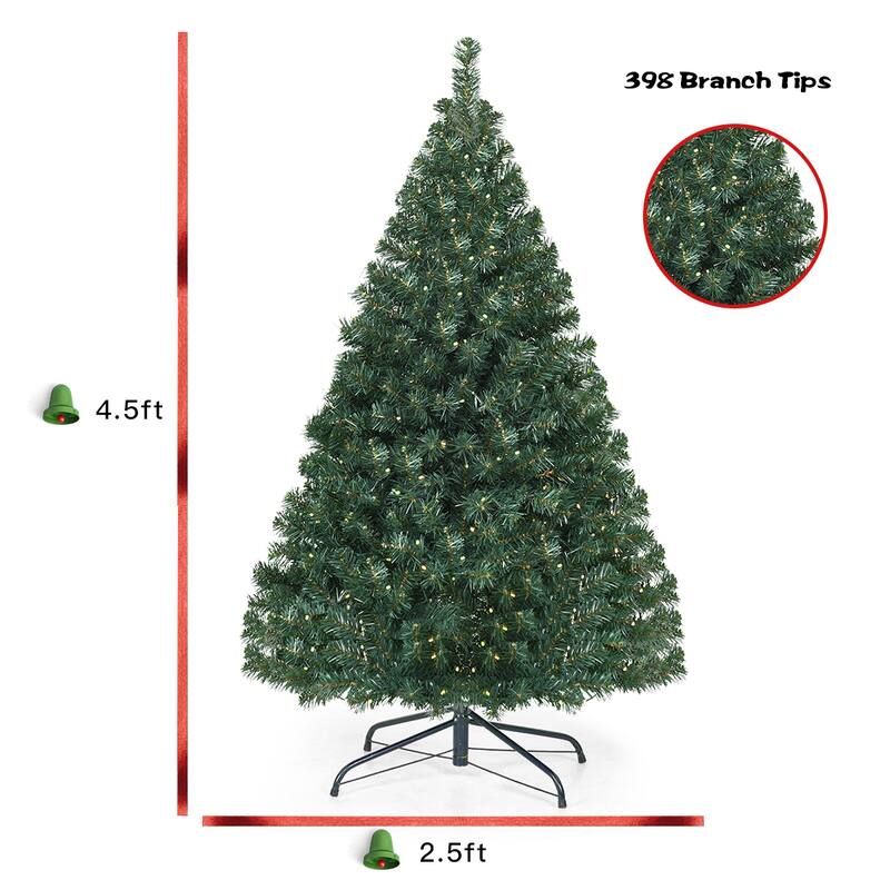 Gymax Pre-lit 4.5Ft Christmas Tree Hinged Artificial PVC with LED