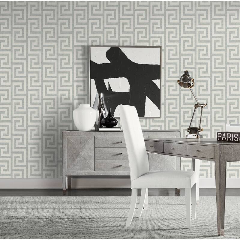 Lillian August Luna Retreat Greek Key Embossed Vinyl Unpasted Wallpaper