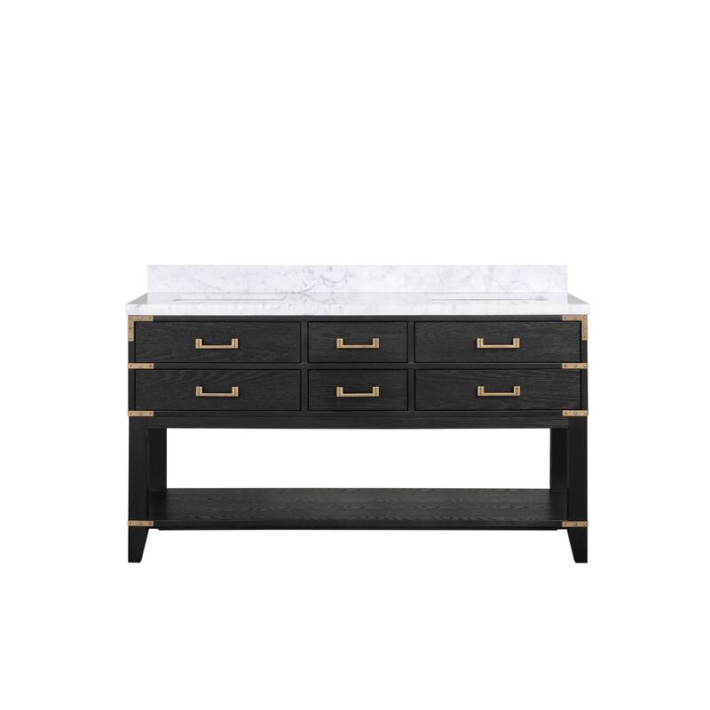 Lexora Norwalk Bath Vanity and Carrara Marble Top - 60 Inch - Black Oak