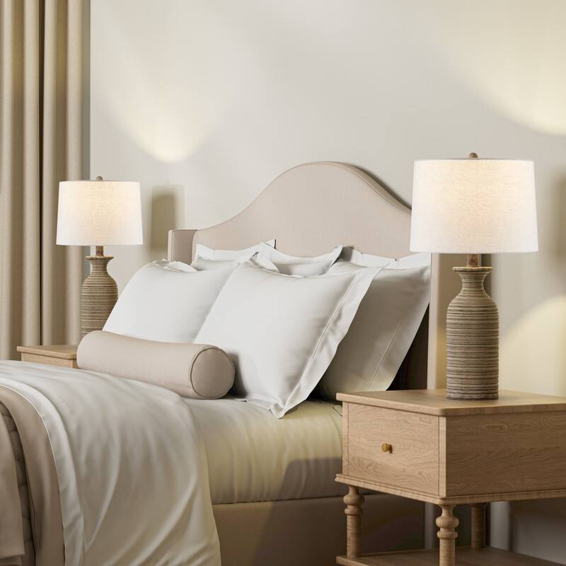 KAWOTI Farmhouse Resin Table Lamp with Drum Shade (Set of 2) - W12" x H23"