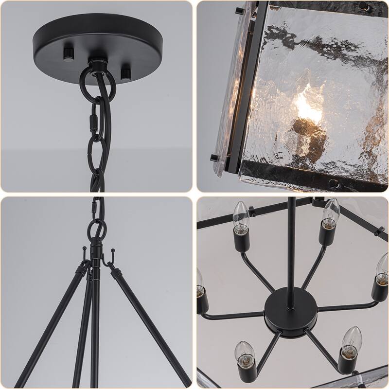 Black/Gold Glass Drum Chandeliers for Dining Room Living Room Entryway - W24.02"