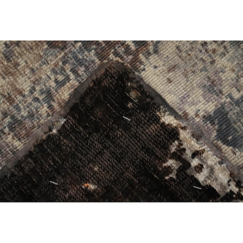 Hand Knotted Oriental Viscose Silk Carpet Modern All-Over Brown Abstract Area Rug - 7' 11'' X 4' 10''