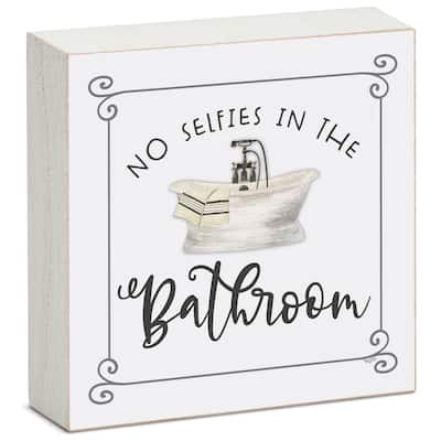 Wood Block Décor Message No Selfies Sign, 3.75 inches Square, Made in The USA - Multi-55