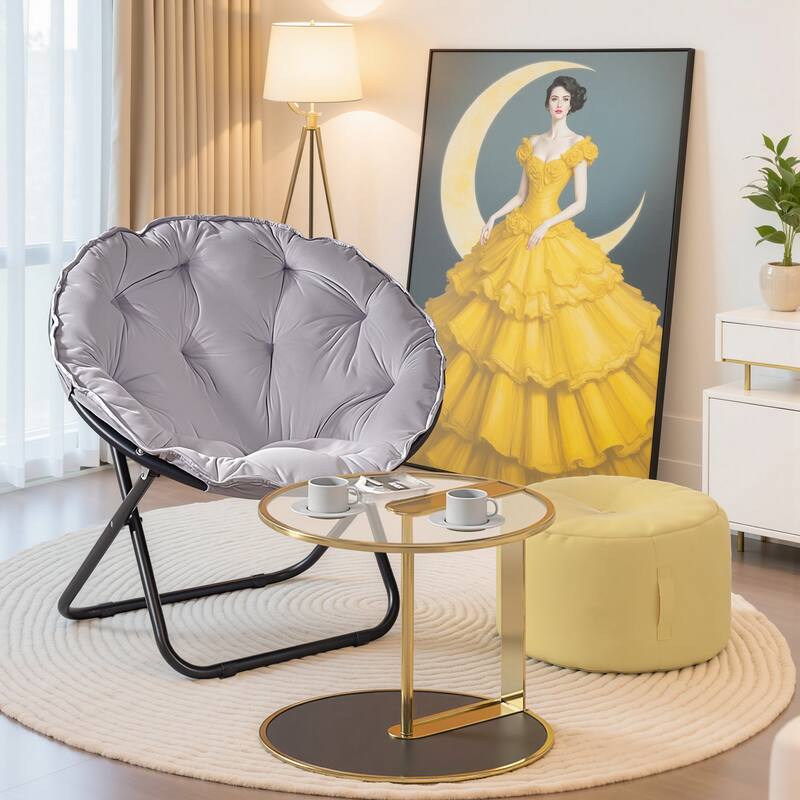 Javlergo 1/2 Pack Foldable Living Room Moon Chair 31.5 Inch Breathable with Black Frame Foldable Chair for Indoor Outdoor - Single - Grey