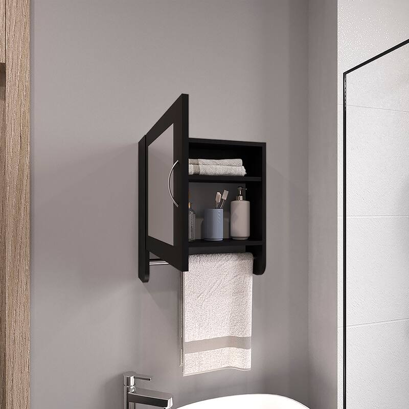 White Mirror Medicine Cabinet with Towel Rack, Two Shelves for Bathroom and Kitchen Storage