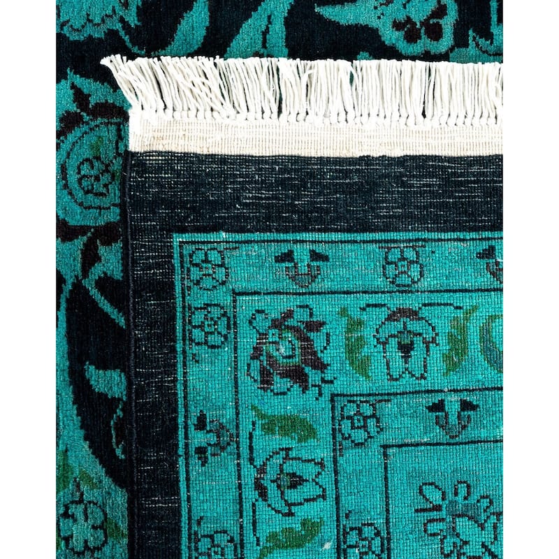 Overton Hand Knotted Wool Vintage Inspired Modern Contemporary Overdyed Blue Area Rug - 9' 4" x 11' 10"