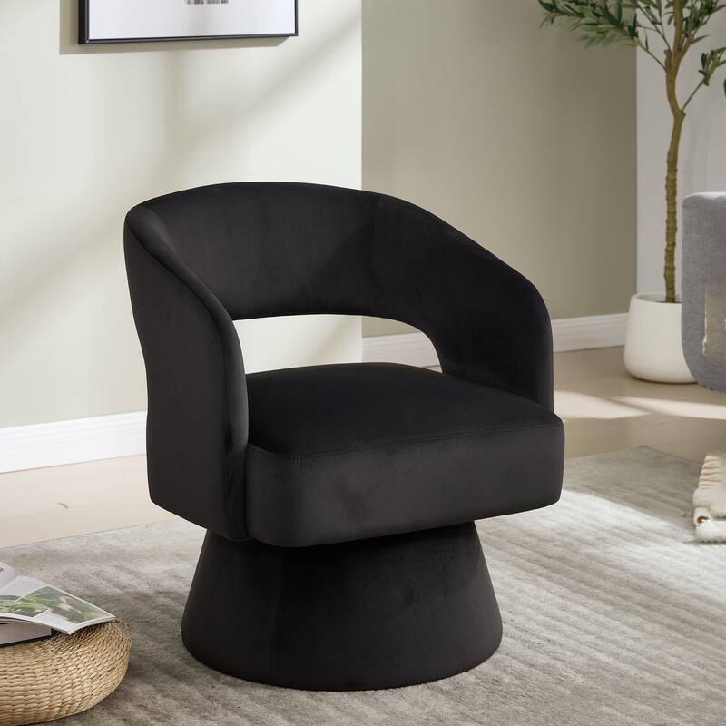 Swivel Barrel Chair, Velvet Accent Armchair 360 Degree Swivel Club Chair for Living Room Bedroom Reception Room - Black