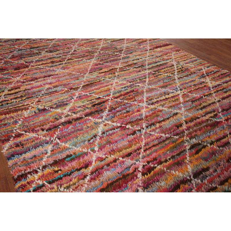Stripe / Trellis Moroccan Area Rug Handmade Wool Carpet - 5'10" x 9'4"