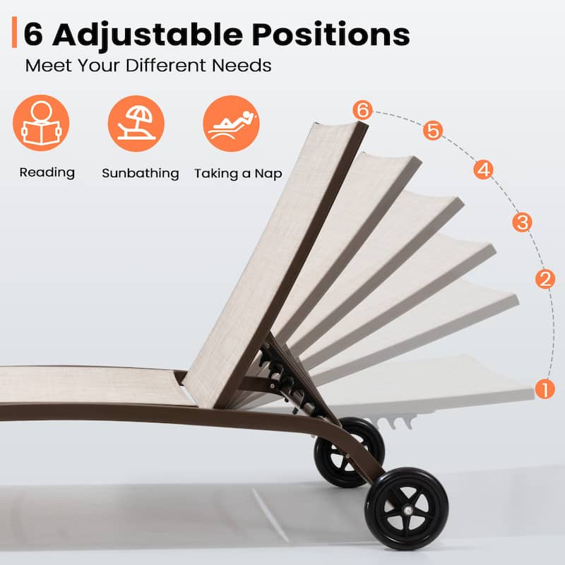 VredHom Outdoor Adjustable Chaise Lounge Chairs with Wheels - 43.2 in D * 12 in H * 21.9 in W
