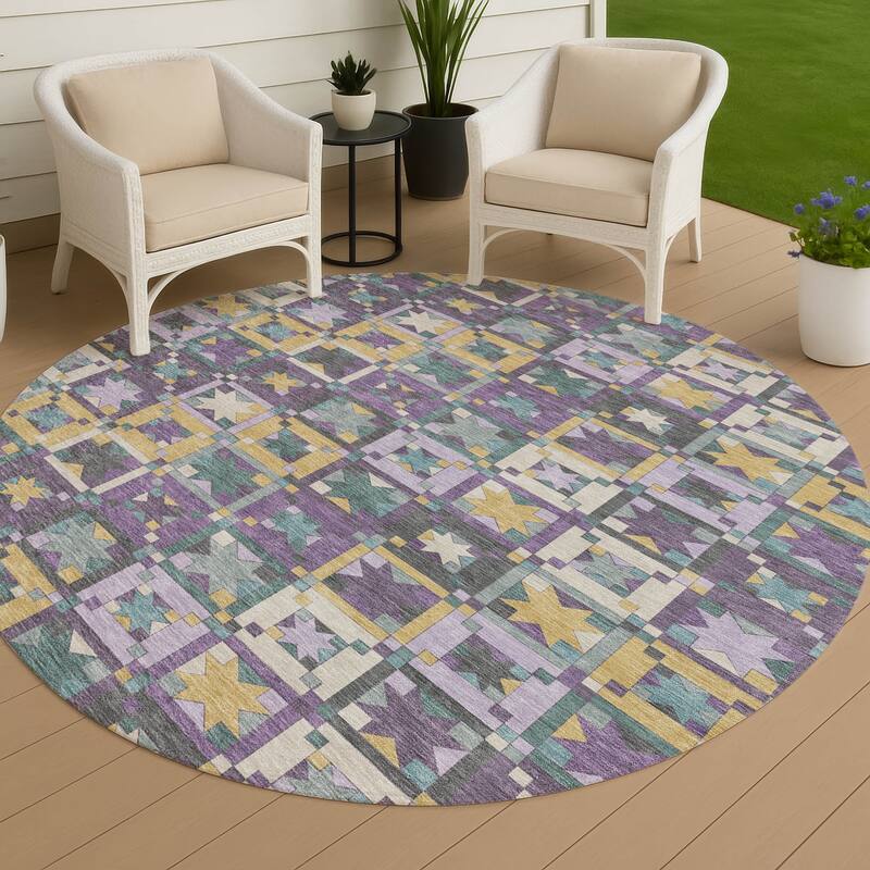 Machine Washable Indoor/ Outdoor Global Goddard Chantille Rug - Purple - 8' x 8'