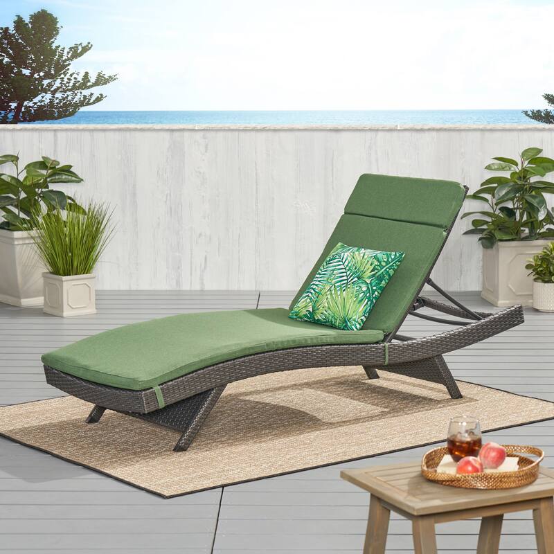 Salem Outdoor Wicker Adjustable Chaise Lounge with Cushion by Christopher Knight Home - Grey+Jungle Green