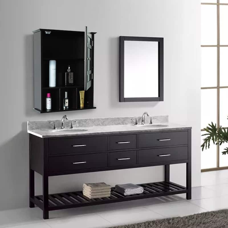 Three Compartment Storage Bathroom Cabinet - Espresso/White
