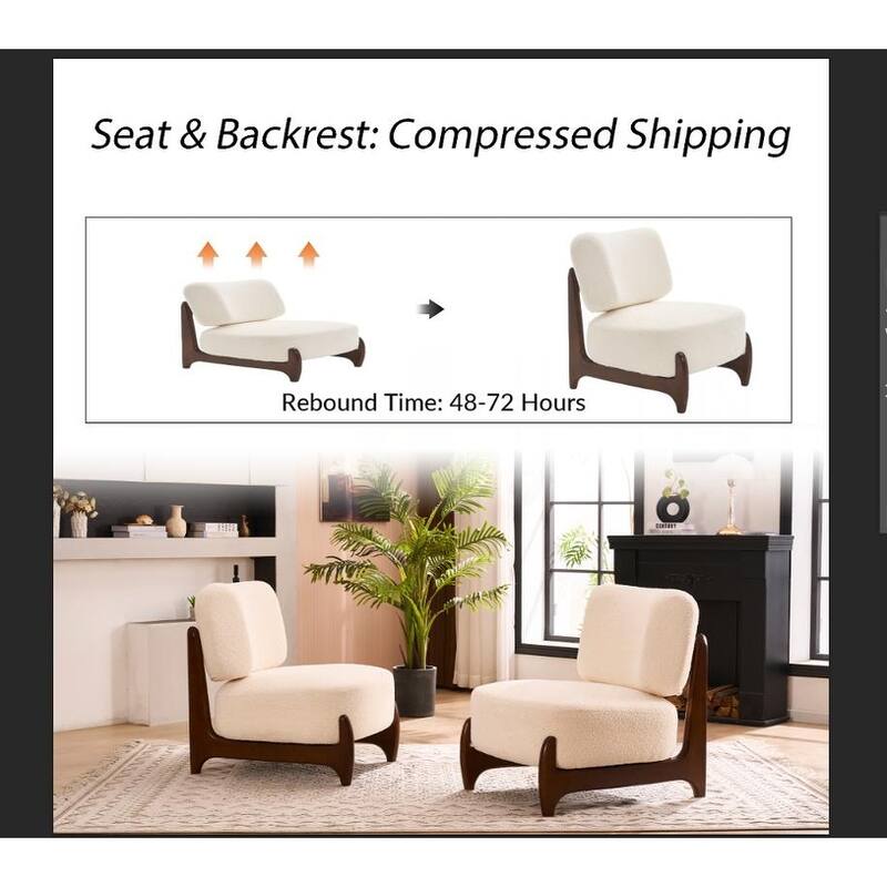 30"W Mid-Century Modern Accent Chair with Solid Wood Frame, Boucle Comfy Living Room Chair for Bedroom Lounge Reading Room