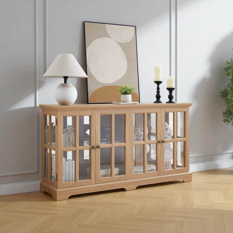 LED Antique Curio Display Cabinet with Glass Doors, Adjustable Shelves and Vintage 4-Door Design