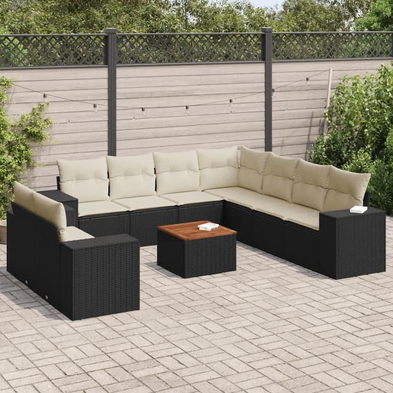 vidaXL Garden Sofa Set Black PE Rattan Large Adjustable Armrests - 21.7 x 21.7 x 14.6 in