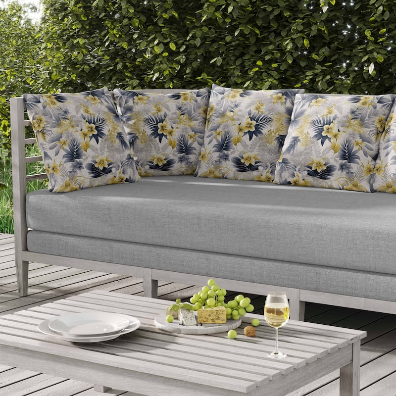 Enchanted Tropics Indoor/Outdoor Reversible Throw Pillow Silver and Yellow