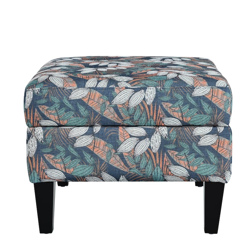 Roomfitters Tufted Storage Ottoman Bench with Hidden Compartment, Tropical Print Upholstered Accent Footrest, Multicolor