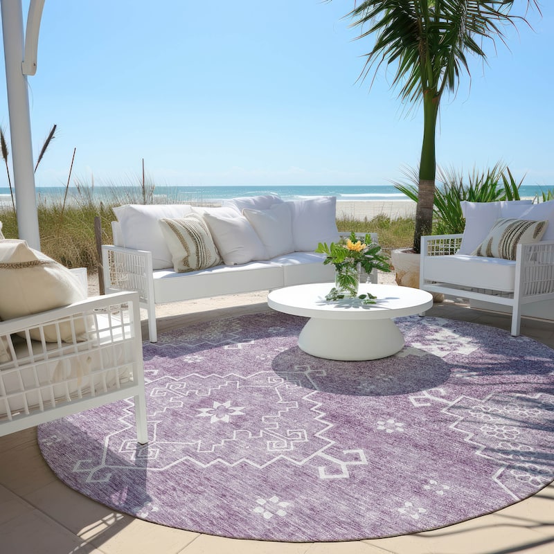 Machine Washable Indoor/ Outdoor Chantille Traditional Boho Rug - Lavender - 8' x 8'